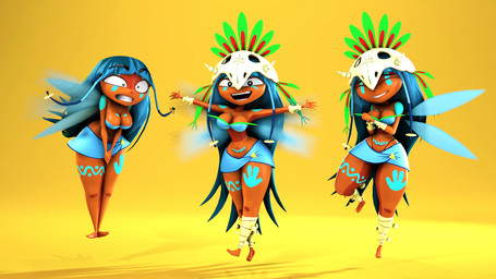 4_fingers 4_wings bandage bandaged_leg belly_tattoo big_breasts black_clothing black_eyes black_thong black_underwear blue_body blue_bra blue_clothing blue_hair blue_skin blue_underwear bra bracelet breasts brown_body brown_skin cleavage clenched_teeth clothed clothing dark_body dark_skin eyes_closed feathers feet female fingers flying group hair happy insect_wings jewelry leg_tattoo long_hair looking_at_viewer motion_blur multi_wing navel not_furry open_mouth open_smile pain simple_background skull_hat smile smiling_at_viewer square_crossover tattoo teeth thigh_tattoo thong tribal tribal_clothing tribal_tattoo trio underwear wings yellow_background extroke jawsfm_(modeler) ultim8nik_(modeler) rayman_(series) ubisoft holly_luya fairy humanoid nymph 3d_(artwork) digital_media_(artwork) full-length_portrait hi_res portrait source_filmmaker_(artwork)