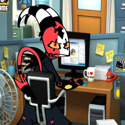 annoyed chair computer container cup desk electronics furniture horn inside male mug office office_chair red_body red_skin red_swingline shitpost simple_background stapler striped_horn stripes table upset siyatgan hellaverse helluva_boss office_jerk swingline blitzo_(helluva_boss) 1:1 2025 digital_drawing_(artwork) digital_media_(artwork) hi_res meme