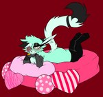 alternative_fashion anthro clothing eyelashes female goth legwear long_tail lying on_front pastel_goth pillow scar smile solo tail thick_eyelashes thigh_highs xxfluffytoast canid canine demon fennec_fox fox mammal true_fox