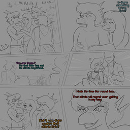 angry anthro bald beach bikini biped bodily_fluids breasts camel_toe choker clothed clothing crossdressing dialogue eyes_closed fantasy_slur feathered_tail feathers female femboy group hair heart_symbol homophobia homophobic_slur horn hug hugging_another hugging_from_behind human_on_anthro interspecies jewelry laugh long_hair long_tail male male/female male/male necklace nervous non-mammal_breasts outside question_mark short_hair smile spiked_tail spikes spikes_(anatomy) sweat sweatdrop swimwear tail talking_to_another text topless topless_anthro topless_male two-piece_swimsuit arsenic_iii cavemanon_studios goodbye_volcano_high ko_op_(game_developer) snoot_game anon_(snoot_game) sage_(gvh) dinosaur dromaeosaurid human mammal microraptor prehistoric_species reptile saurischian scalie theropod 1:1 2023 black_and_grey comic english_text hi_res monochrome multiple_scenes