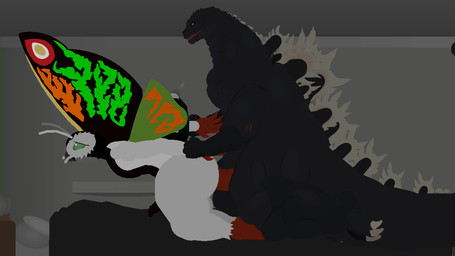 aged_up allogojira anthro anthro_on_anthro bedroom bedroom_sex big_butt big_penis blush butt doggystyle dominant dominant_male duo femboy from_behind_position genitals green_eyes gynomorph intersex larger_male male male/male muscular muscular_male penis sex size_difference small_penis smaller_male solo godzilla_(series) mothra_(series) toho minilla mothra_leo arthropod insect lepidopteran moth 16:9 animated widescreen