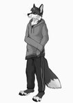 anthro chest_tuft clothed clothing dipstick_tail drawstring drawstring_topwear hands_in_sleeves head_tuft hoodie inner_ear_fluff male markings no_shoes oversized_clothing paws solo tail tail_markings topwear track_pants tuft whiskers kikonine doppelfoxx yaxley_warrick_(doppelfoxx) arctic_fox canid canine cross_fox fox hybrid mammal red_fox true_fox absurd_res hi_res monochrome sketch nonbinary_(lore)