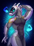 abstract_background anthro featureless_crotch glistening glistening_body machine male muscular muscular_male nude solo standing tail mrjairorate lu_(notthatlucy) robot robot_anthro synth_(vader-san) hi_res