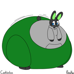 anthro belly big_belly big_butt black_eyewear black_glasses blue_eyes bottomwear butt clothing eyewear glasses green_bottomwear green_clothing green_inner_ear green_leggings green_legwear green_nose green_pants grey_body grey_clothing grey_ears grey_hair grey_hoodie grey_tail grey_topwear hair hoodie huge_belly huge_butt huge_thighs hyper hyper_belly hyper_butt hyper_pear hyper_thighs leggings legwear looking_at_butt looking_at_own_butt looking_back looking_back_at_self male monobutt morbidly_obese morbidly_obese_anthro morbidly_obese_male motion_lines obese obese_anthro obese_male overweight overweight_anthro overweight_male pants scut_tail short_tail simple_background smile solo tail text thick_thighs three-quarter_view tight_clothing topwear white_background cookiebun reathe reathe_(character) lagomorph leporid mammal rabbit 1:1 2026 artist_name colored digital_media_(artwork) flat_colors hi_res