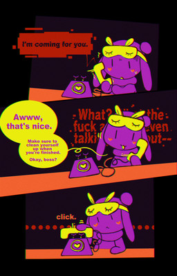 ambiguous_gender anthro blindfold bodily_fluids dialogue electronics eyemask eyewear gloom_lines heart_cheeks holidays mask misunderstanding neck_tuft ominous pattern_background phone profanity scary shocked simple_background sleep_mask solo speech_bubble sweat text tuft conduitcore halloween bunny_(conduitcore) lagomorph leporid mammal rabbit 2024 chromatic_aberration comic english_text hi_res