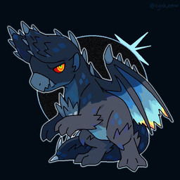 2_horns 3_toes ambiguous_feral ambiguous_gender black_background chibi fangs feet feral grey_body horn iris looking_at_viewer membrane_(anatomy) membranous_wings mouth_closed multicolored_eyes outline pupils quadruped red_sclera simple_background solo spiked_tail spikes spikes_(anatomy) tail teeth text toes white_outline wing_spikes wings cgxb_emw capcom monster_hunter alatreon elder_dragon 1:1 2025 artist_name digital_drawing_(artwork) digital_media_(artwork) full-length_portrait portrait shaded