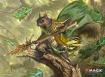 ambiguous_gender anthro armor biped bone cape clothing copyright_symbol fur green_cape green_clothing green_magic grey_body grey_fur holding_melee_weapon holding_object holding_polearm holding_spear holding_weapon leaf logo magic melee_weapon oak_leaf oak_tree plant polearm solo spear standing symbol text tree weapon andrea_piparo hasbro magic:_the_gathering wizards_of_the_coast mammal rodent sciurid tree_squirrel 2024 artist_name english_text hi_res official_art