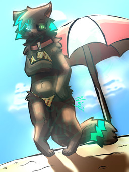beach beach_umbrella bioluminescence black_body black_fur black_hair blue_eyes blush brown_body clothing collar collar_only detailed_background embarrassed feral fur glowing green_eyes hair male nude parasol paws sand sky solo swimwear tail soy4nima nima_(soy4nima) domestic_cat felid feline felis humanoid mammal 3:4 detailed hi_res signature watermark