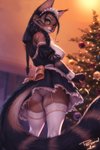 anthro areola black_hair braided_hair breasts christmas_tree clothed clothing female garter_straps glistening glistening_clothing hair holding_object holidays legwear long_hair looking_at_viewer looking_back maid_uniform nipples no_underwear ornament plant solo stockings thigh_highs tree uniform upskirt personalami christmas ami_(personalami) domestic_cat felid feline felis maine_coon mammal 2020 2:3 alternate_version_at_source digital_media_(artwork) hi_res signature