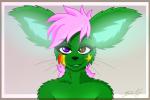 anthro brown_eyes cheek_marks female glowing heterochromia looking_at_viewer mohawk purple_eyes simple_background smile smirk solo tattoo vrabo lucija felid feline hybrid mammal rodent sciurid serval tree_squirrel 2016 3:2 bust_portrait hi_res portrait