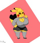 anthro blush bottomwear cleavage_cutout clothed clothing cosplay_pikachu_(costume) cutout dress_shoes female furgonomics legwear shy_face skirt solo sweater tail tail_through_skirt thick_thighs thigh_highs topwear ori-doggo nintendo pokemon pikachu_libre volta_(ori-doggo) generation_1_pokemon pikachu pokemon_(species) absurd_res hi_res