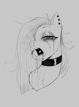 alternative_fashion bedroom_eyes bodily_fluids collar dripping ear_piercing female feral goth heart_eyes heart_symbol looking_at_viewer makeup mascara narrowed_eyes open_mouth piercing pose running_makeup running_mascara saliva saliva_bubble saliva_drip saliva_on_tongue seductive solo three-quarter_view tongue tongue_out dominismortis friendship_is_magic hasbro my_little_pony pinkamena_(mlp) pinkie_pie_(mlp) equid equine horse mammal pony black_and_white bust_portrait graphite_(artwork) greyscale hatching_(art) hi_res monochrome portrait shaded soft_shading traditional_media_(artwork)
