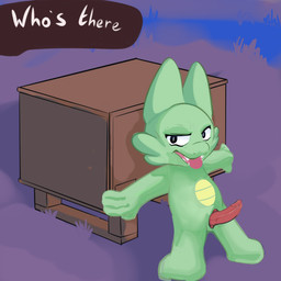 anthro erection exhibitionism green_body hiding male presenting public public_nudity slit_penis solo stealth teeth tongue young bunderkin mythology beedee_(bunderkin) dragon lizard mythological_creature mythological_scalie reptile scalie 1:1 absurd_res hi_res