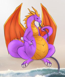 3_toes 4_fingers beach belly belly_expansion belly_inflation big_belly expansion feet feral fingers hand_on_belly horn hose hose_in_mouth hose_inflation huge_belly inflation liquid_inflation long_neck long_tail male outside overweight overweight_male prehensile_tail pronounced_browridge purple_body purple_scales scales seaside simple_background sitting solo tail toes water water_inflation wings nneru_em activision mythology spyro_the_dragon spyro dragon mythological_creature mythological_scalie scalie 2023 digital_media_(artwork) hi_res