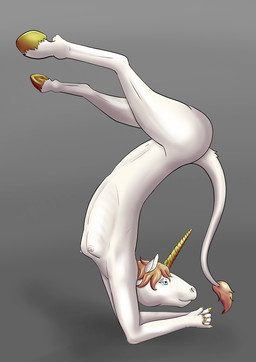 anthro areola balancing biped breasts female female_anthro hooves horn nipples nude side_view small_breasts solo tail unguligrade yoga tiny_terrible mythology equid equine mammal mythological_creature mythological_equine unicorn hi_res
