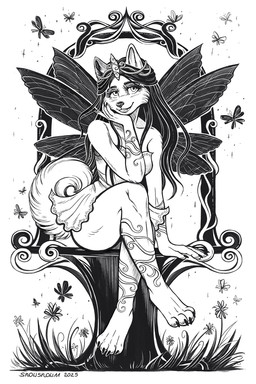 4_toes ambiguous_gender anthro armlet barefoot black_hair black_wings blush bracelet breasts claws clothing crossed_legs crown feet female feral finger_claws fluffy fluffy_tail grass group hair headgear hindpaw holidays insect_wings jewelry long_hair multi_wing outside paws plant sitting tail toe_claws toes wings snowsnow11 halloween oakley_(oaktree501) arthropod butterfly canid canine canis fairy hybrid insect lepidopteran mammal wolf hi_res
