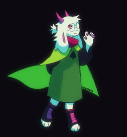 2_horns anthro black_background black_sleeves cloak clothed clothed_anthro clothed_male clothing eyewear floppy_ears footwear fully_clothed fully_clothed_anthro fully_clothed_male fur glasses green_cloak green_clothing green_robe horn lop_ears male paws pink_horn pink_scarf robe round_glasses scarf simple_background smile solo toeless_footwear white_body white_fur devogamer deltarune undertale_(series) ralsei bovid caprine goat mammal hi_res