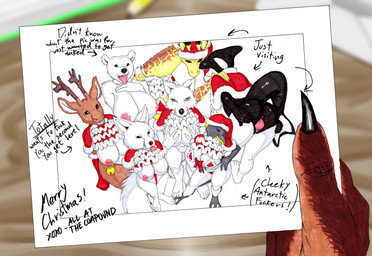 ambiguous_gender anthro areola bedroom_eyes bent_over big_breasts biped breast_fondling breast_play breast_squish breasts christmas_clothing christmas_headwear clothing directional_arrow envelope female fondling genitals group group_photo hand_on_breast hand_on_chest hat headgear headwear holding_breast holidays huge_breasts information_label looking_at_viewer narrowed_eyes nipple_piercing nipples pencil_(object) photo piercing pip_focus santa_hat seductive smile solo spread_vulva spreading squish text thick_thighs tongue tongue_out underline vulva writing_utensil realius christmas aquatic arctic_fox arctic_wolf avian bear bird canid canine canis cetacean deer dolphin fox giraffe giraffid king_penguin mammal new_world_deer oceanic_dolphin orca penguin polar_bear reindeer toothed_whale true_fox ursine wolf absurd_res english_text hi_res picture_in_picture