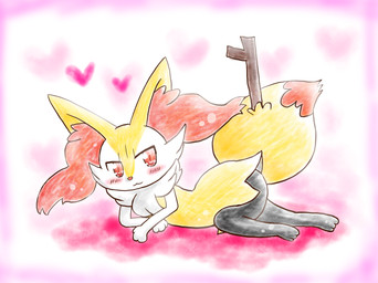 3_fingers 3_toes :3 ambiguous_anthro ambiguous_gender anthro biped black_body black_fur blush blush_lines border dipstick_tail feet fingers flat_chested front_view fur heart_symbol inner_ear_fluff looking_at_viewer lying markings mouth_closed multicolored_body multicolored_fur nude_ambiguous nude_anthro object_in_tail on_side orange_body orange_eyes orange_fur orange_inner_ear_fluff orange_nose orange_tail_tip pointy_ears prick_ears simple_background solo stick stick_in_tail tail tail_markings toes tuft two_tone_tail white_body white_fur yellow_body yellow_fur yellow_tail annyui0611 draw_me_like_one_of_your_french_girls nintendo pokemon braixen canid generation_6_pokemon mammal pokemon_(species) 2021 colored digital_drawing_(artwork) digital_media_(artwork) full-length_portrait hi_res meme portrait