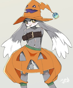 anthro blep bloomers blush bottomwear chest_belt clothed clothing costume femboy fur grey_background grey_body grey_fur halloween_costume hat headgear headwear hip_cutout holidays jack-o'-lantern kemono long_ears male midriff simple_background skimpy solo standing thigh_cutout tongue tongue_out topwear wide_stance witch_hat young young_anthro young_male shaolin_bones bandai_namco halloween klonoa_(series) huepow klonoa domestic_cat felid feline felis mammal