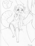 ambiguous_gender anthro biped claws clothed clothing duo extreme_size_difference eyebrows hair larger_ambiguous larger_anthro looking_at_viewer markings micro open_mouth overalls plantigrade question_mark ring_(marking) ringed_tail short_hair sitting_on_shoulder size_difference smaller_ambiguous smaller_anthro speech_bubble striped_markings striped_tail stripes tail tail_markings toe_claws whispering malachyte alula_(maou) ailurid gulonine hybrid mammal marten mustelid musteline pine_marten procyonid raccoon red_panda 2015 black_and_white hi_res monochrome traditional_media_(artwork) herm_(lore)