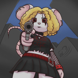 aiming_at_viewer alternative_fashion anthro clothing curly_hair female gun hair handgun looking_at_viewer pistol punk ranged_weapon solo torn_clothing weapon kumachi ritzanna_(kumachi) mammal mouse murid murine rodent 1:1 absurd_res hi_res