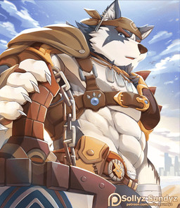 5_fingers abs anthro blue_eyes chain cloud fingers jewelry looking_at_viewer male melee_weapon muscular muscular_anthro muscular_male necklace outside patreon_logo sky solo sword text weapon sollyz kemo_coliseum patreon volga_(kemo_coliseum) ambient_bird canid canine canis mammal wolf 2018 2d_animation animated motion_tweening url