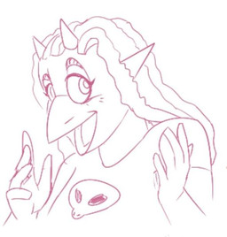 anthro beak clothed clothing dreadlocks female hair horn long_hair looking_at_viewer makeup open_mouth simple_background solo white_background unknown_artist cavemanon_studios goodbye_volcano_high ko_op_(game_developer) snoot_game dinosaur prehistoric_species reptile scalie monochrome sketch