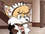 clothing maid_headdress maid_uniform solo squigglevision uniform trevor-fox ah_eto..._bleh! khloe_prower canid canine fox mammal 4:3 animated meme short_playtime