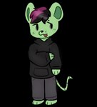 anthro black_clothing black_topwear clothing eye_bags feet fur green_body green_fur green_tail highlights_(coloring) male silly solo tail topwear sparkling_cutiepie biizziiy mammal mouse murid murine rodent alpha_channel