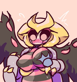 4_arms ambiguous_gender anthro big_breasts black_sclera blush blush_lines breast_grab breasts duo female female/ambiguous hand_on_breast multi_arm multi_limb shocked simple_background solo_focus wings pulsatingmasochist nintendo pokemon altered_forme_giratina generation_4_pokemon giratina humanoid legendary_pokemon pokemon_(species)