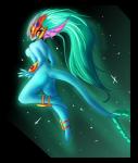 anthro blue_body blue_skin breasts butt eyelashes female flying green_background green_hair hair long_eyelashes long_hair non-mammal_breasts nude orange_eyes simple_background solo tail inget konami mythology yu-gi-oh! ancient_fairy_dragon dragon duel_monster mythological_creature mythological_scalie scalie 2018 digital_media_(artwork) hi_res