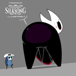 2_horns biped black_eyes butt clothing dialogue duo eyelashes female grey_background horn looking_back mask red_clothing shadow shaking_butt simple_background solo_focus standing text white_text hollow_knight:_silksong hollow_knight_(franchise) team_cherry hornet_(hollow_knight) quirrel_(hollow_knight) arthropod 1:1 2025 animated english_text hi_res