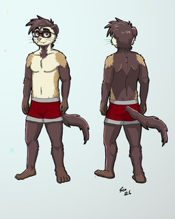 anthro biped bulge clothing front_view male rear_view solo standing underwear otherwisesco wyatt_the_ferret domestic_ferret mammal mustelid musteline true_musteline weasel 4:5 absurd_res hi_res model_sheet