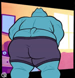 anthro belly bent_over big_butt blue_body bulge butt butt_cleavage butt_focus butt_jiggle clothed clothing crouching detailed_background jiggling male mature_male outline overweight overweight_anthro overweight_male plumber's_crack presenting presenting_hindquarters rear_view shaking_butt solo spread_legs spreading tail tail_motion thick_thighs underwear underwear_only whiskers trashtoonz lester_(trashtoonz) domestic_cat felid feline felis mammal 2023 animated no_sound short_playtime webm