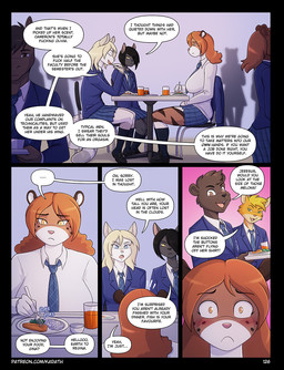 5_fingers accessory anthro beverage black_border black_hair black_nose blonde_hair blue_eyes border bottomwear brown_body brown_eyes brown_fur cafeteria chair clothed clothing dialogue eating female fingers food fur furniture gloves_(marking) greeting grey_body grey_fur group hair juice_(beverage) male markings multicolored_body multicolored_fur necktie onomatopoeia orange_body orange_eyes orange_fur orange_juice page_number pink_nose profanity red_hair school_uniform skirt sound_effects speech_bubble spots spotted_body spotted_fur table tail tan_body tan_fur text two_tone_body two_tone_fur uniform white_body white_fur yellow_body yellow_eyes yellow_fur conditional_dnp kadath rebecca_(kadath) regina_(kadath) riley_(kadath) bear canid canine domestic_cat felid feline felis fox mammal comic digital_media_(artwork) english_text hi_res shaded url