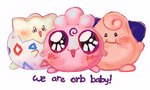 ambiguous_gender anthro baby big_eyes blush bodily_fluids drooling fur group open_mouth pink_body pink_fur saliva silly simple_background text trio white_background wide_eyed young young_ambiguous young_anthro loveimps nintendo pokemon cleffa generation_2_pokemon igglybuff pokemon_(species) togepi english_text hi_res