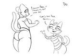 anthro big_butt bottomwear butt clothed clothing dialogue duo female leggings legwear mature_anthro mature_female pants shirt simple_background text topwear yoga_pants zokva litterbox_comics microsoft prequel_adventure the_elder_scrolls fran_(litterbox_comics) katia_managan domestic_cat felid feline felis khajiit mammal 2021 crossover english_text monochrome