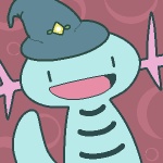 ambiguous_gender clothing hat headgear headwear looking_at_viewer smile solo wizard_hat hidden_mudkip nintendo pokemon amphibian generation_2_pokemon pokemon_(species) wooper 1:1 2012 aliasing digital_media_(artwork) low_res