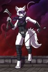 anthro arm_tuft armor belt black_clothing black_leotard breasts clothing elbow_tuft eyebrows eyelashes feet female fur gloves_(marking) hip_tuft kusarigama legwear leotard markings melee_weapon scarf shoulder_tuft solo tuft weapon white_body white_fur yellow_eyes heresy_(artist) teenage_mutant_ninja_turtles alopex arctic_fox canid canine fox mammal true_fox 2023 2:3 hi_res
