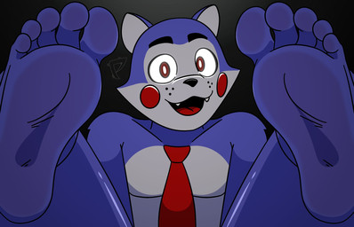 5_toes accessory anthro blue_body feet foot_fetish foot_focus fur looking_at_viewer male mascot mascot_horror multicolored_body necktie nude red_necktie smile smiling_at_viewer solo toes two_tone_body two_tone_feet white_body white_fur pahkygo five_nights_at_candy's five_nights_at_freddy's scottgames candy_(fnac) felid feline mammal hi_res