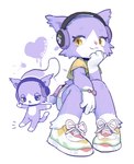 anthro clothed clothing electronics female footwear headphones shoes simple_background solo white_background landypommel beatcats sanrio sega sega_fave layla_(beatcats) domestic_cat felid feline felis mammal hi_res