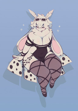anthro black_clothing blue_background breasts clothed clothed_anthro clothed_female clothing eyelashes eyes_closed eyewear eyewear_on_head female female_anthro fingers floppy_ears footwear front_view hair legwear lop_ears navel_outline neck_tuft simple_background solo sparkles sunglasses sunglasses_on_head thick_thighs thigh_highs tuft white_body white_hair paggi arthropod insect lepidopteran moth 2025 digital_drawing_(artwork) digital_media_(artwork) english_description full-length_portrait hi_res portrait