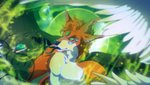 anthro feathered_wings feathers green_eyes male solo wings ravoilie ozone_griffox canid canine demon djinni_(species) fox mammal 2020 digital_media_(artwork) hi_res