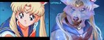 anime_eyes anthro bared_teeth blonde_hair blue_eyes bow_serafuku female feral fur growling hair light magic_user moonlight pink_body pink_fur screencap_redraw solo uitinla mythology sailor_moon_(series) sailor_moon_redraw_challenge canid canine mammal mythological_canine mythological_creature werecanid werecanine werecreature werewolf 2020 absurd_res hi_res meme multiple_images