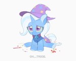 big_eyes cape clothing female horn purple_cape purple_clothing sad simple_background solo white_background bilidongdong friendship_is_magic hasbro my_little_pony mythology trixie_(mlp) equid equine horse mammal mythological_creature mythological_equine pony unicorn character_name