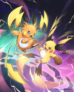 2_tails abstract_background action_pose ambiguous_gender anthro blue_eyes brown_eyes duo electricity fangs fight fur looking_at_another looking_at_viewer multi_tail open_mouth orange_body orange_fur pawpads paws pose tail teeth tongue yellow_body kelvin-trainerk nintendo pokemon pokemon_legends_z-a generation_9_pokemon mega_evolution mega_raichu mega_raichu_x mega_raichu_y pokemon_(species) 2025 4:5 hi_res signature