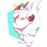 1:1 2024 absurd_res anthro areola belly big_areola big_belly big_breasts breasts digital_drawing_(artwork) digital_media_(artwork) fan_character female fur generation_3_pokemon green_hair hair hi_res mammal mature_female nintendo nipples nude obese obese_anthro obese_female overweight overweight_anthro overweight_female pink_areola pink_nipples pokemon pokemon_(species) sagging_breasts shaded signature simple_background smile solo white_body white_fur whooperscooper zangoose