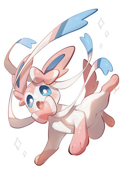 ambiguous_gender blue_eyes blue_inner_ear blush bow_(anatomy) bow_ribbon cute_fangs fangs feet feral fur gloves_(marking) leg_markings markings multicolored_body multicolored_fur open_mouth paws pink_body pink_ears pink_fur pink_tail ribbons ribbons_(anatomy) simple_background socks_(marking) solo tail teeth two_tone_body two_tone_fur white_background white_body white_fur nullma nintendo pokemon eeveelution generation_6_pokemon mammal pokemon_(species) sylveon absurd_res digital_media_(artwork) hi_res signature