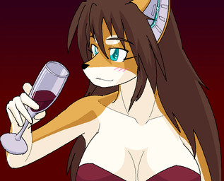 anthro blush blush_lines breasts brown_hair circle_eyebrows cleavage clothed clothing container countershading cup drinking_glass eyebrows female fur glass glass_container glass_cup goblet hair kemono long_hair machine mechanical_ear multicolored_body multicolored_fur solo teal_eyes white_body white_countershading white_fur wine_glass yellow_body yellow_fur kobuchi_(524koki) kuon_(kobuchi) android canid canine canis domestic_dog mammal robot robot_anthro shiba_inu spitz 2017